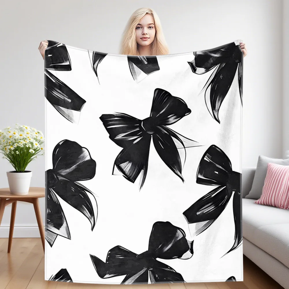 Black Ribbons Winter And Summer Dual-Use Comfortable Flannel Blanket, Soft And Sticky Sofa Cover Blanket, Exquisite Gift
