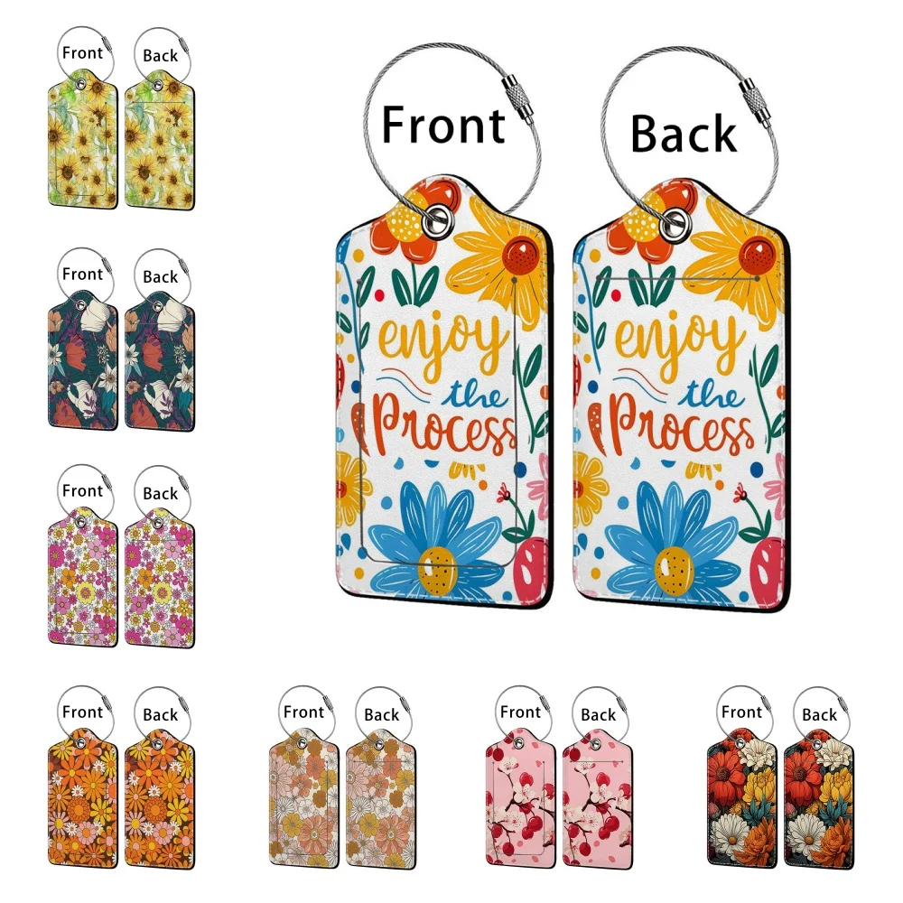 Beautiful flowers Stamped Leather Business Luggage Tag Suitcase Address Label Luggage Boarding Case Label Name ID Address Clip