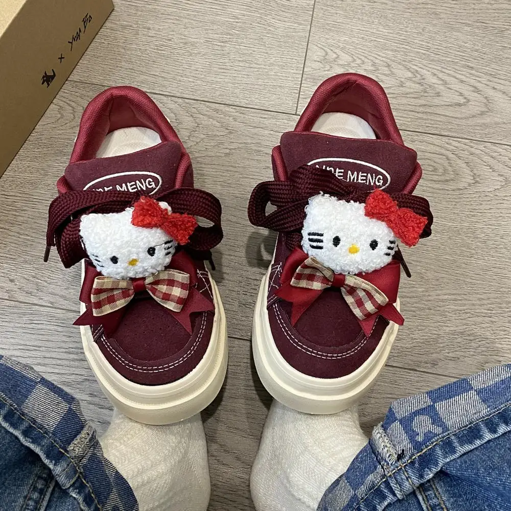 Kawaii Sanrio Hello Kitty Women Platform Canvas Shoes Fashion Diy Sneakers for Girls Outdoor Trainers Ladies Thick Sole Footwear