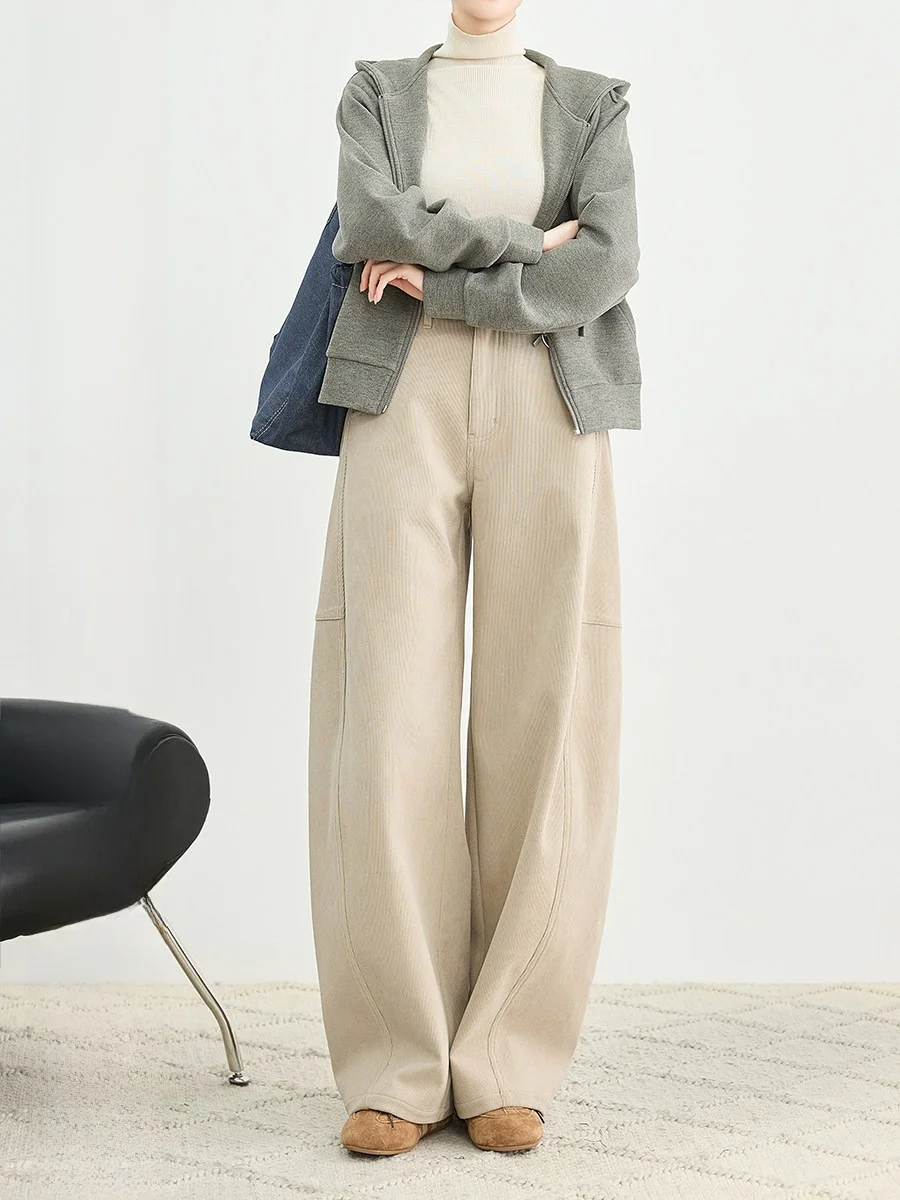 High Waist Wide Leg Pants Women's Casual Corduroy Fce Lined Knife Trousers Autumn Winter Commute Sle Polyester Fiber