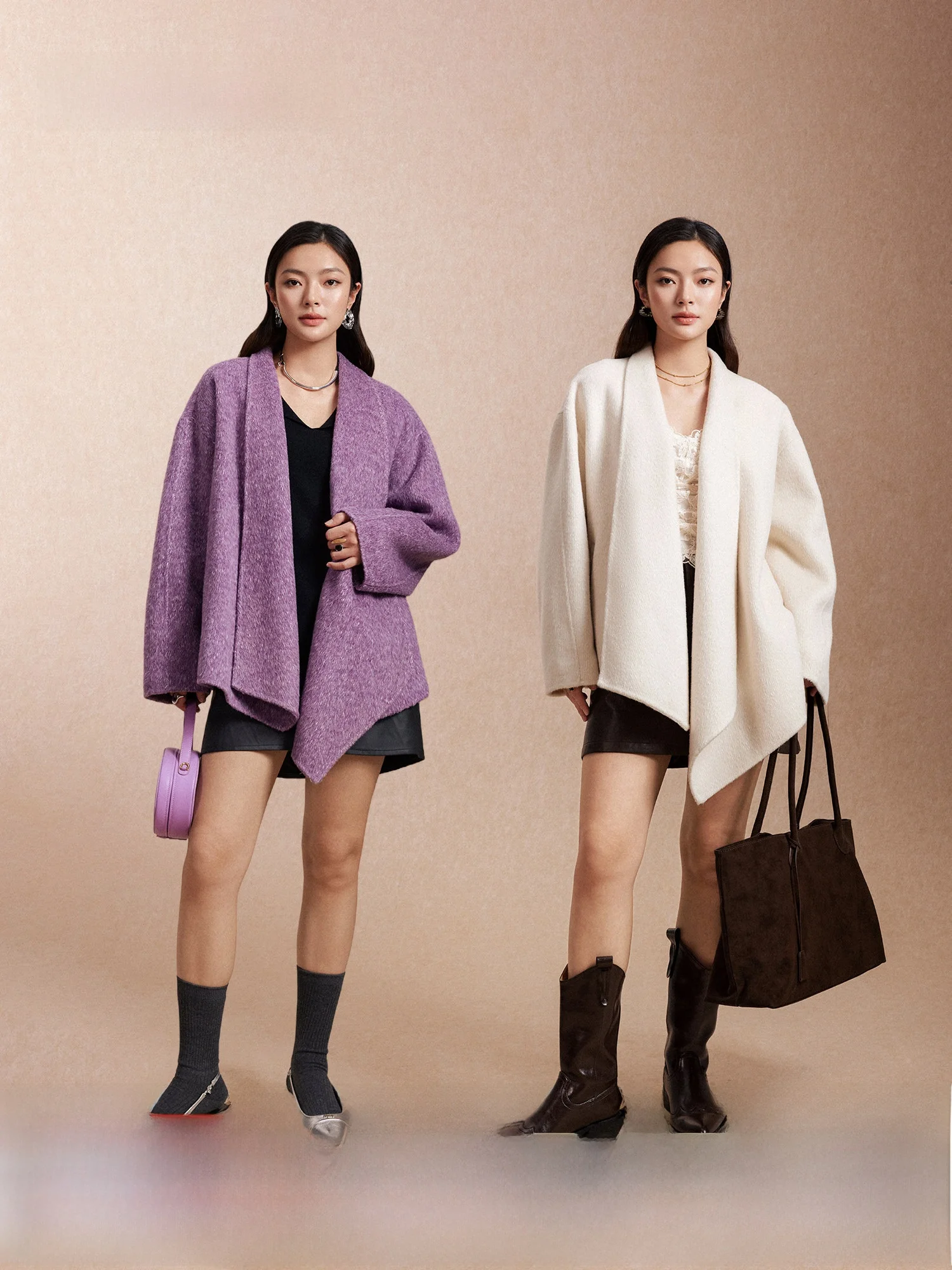 

Plusmall Paris n Silk Alpaca Wool Blend Loose Lapel Coat Women's plus Size Autumn Winter Outerwear Regular Fit Long Sve