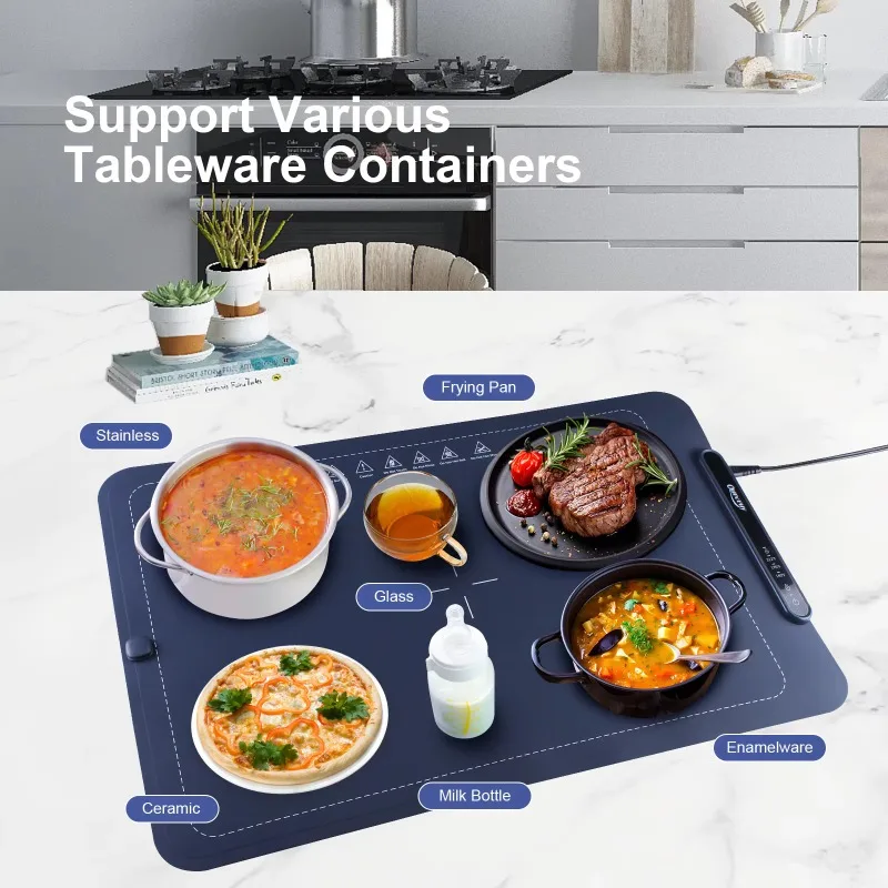 

Household silicone electric heating tray foldable table mat with temperature control for food heating and heating plates
