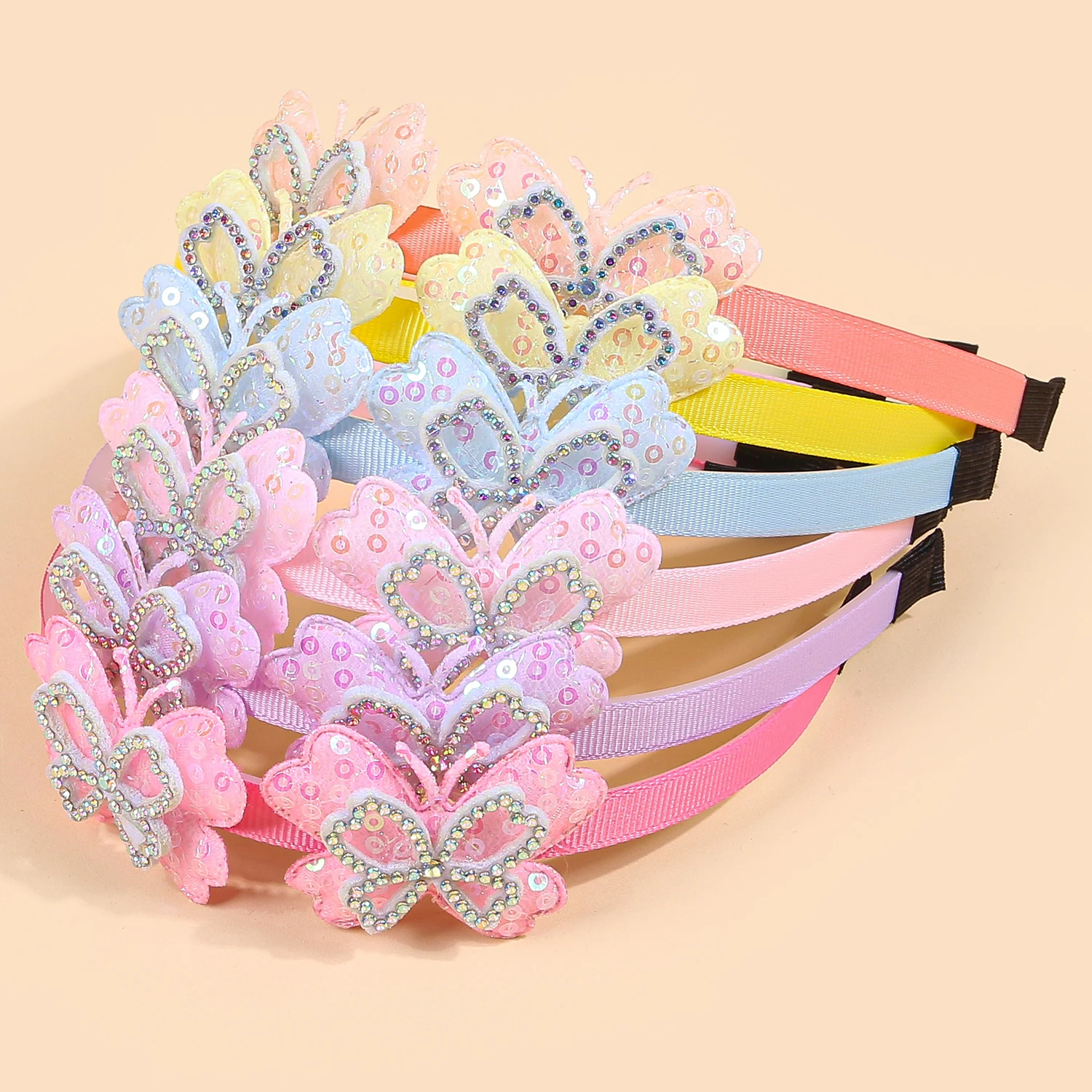 3/6pcs Rhinestone Sequin Butterfly Headband For Girls Sweety Cute Plastic Teeth Headwear For Girls Women Hair Accessories