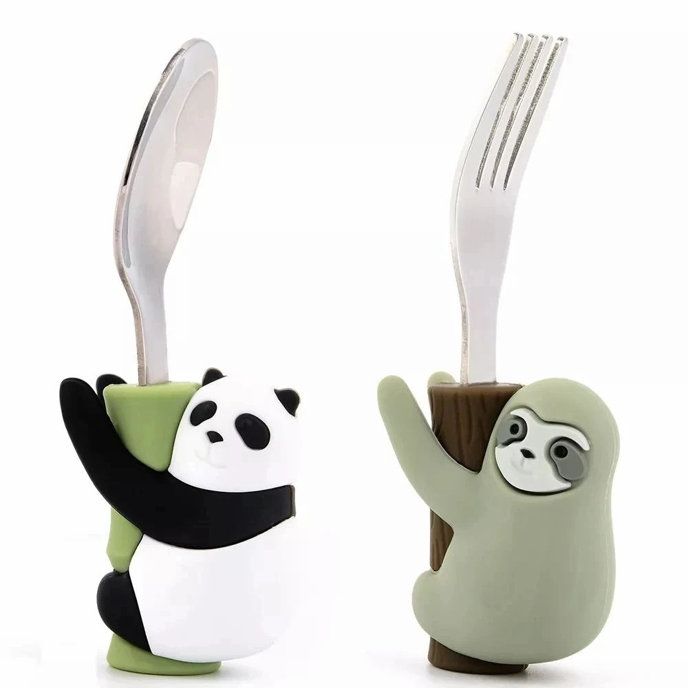 Lofca Panda Baby Silicone Spoons Sloth Fork Silicone Feeding Food Learn To Eat Children's Tableware BPA Free Food Feeding