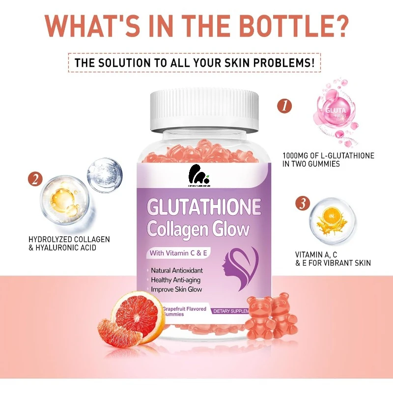 

Glutathione collagen gummies, containing vitamin C, E， Women's skin care, anti-aging, grapefruit flavor, 60 soft sweets