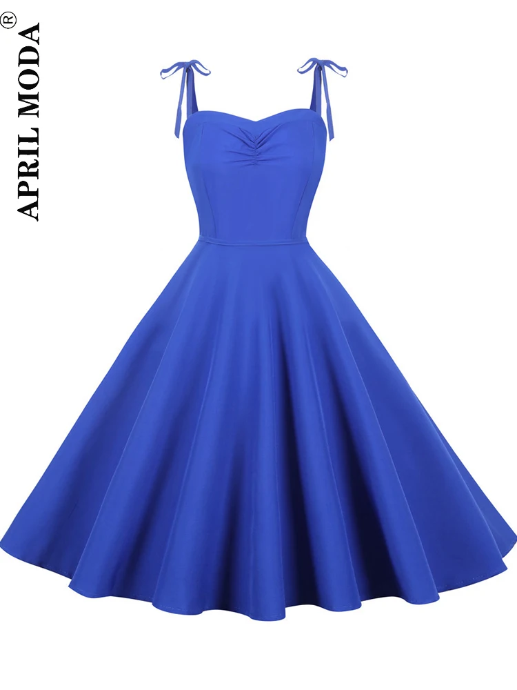 blue pony vintage dress Unique Vintage Plus Size Royal Blue Bengaline Front Twist Swing Dress main image 0