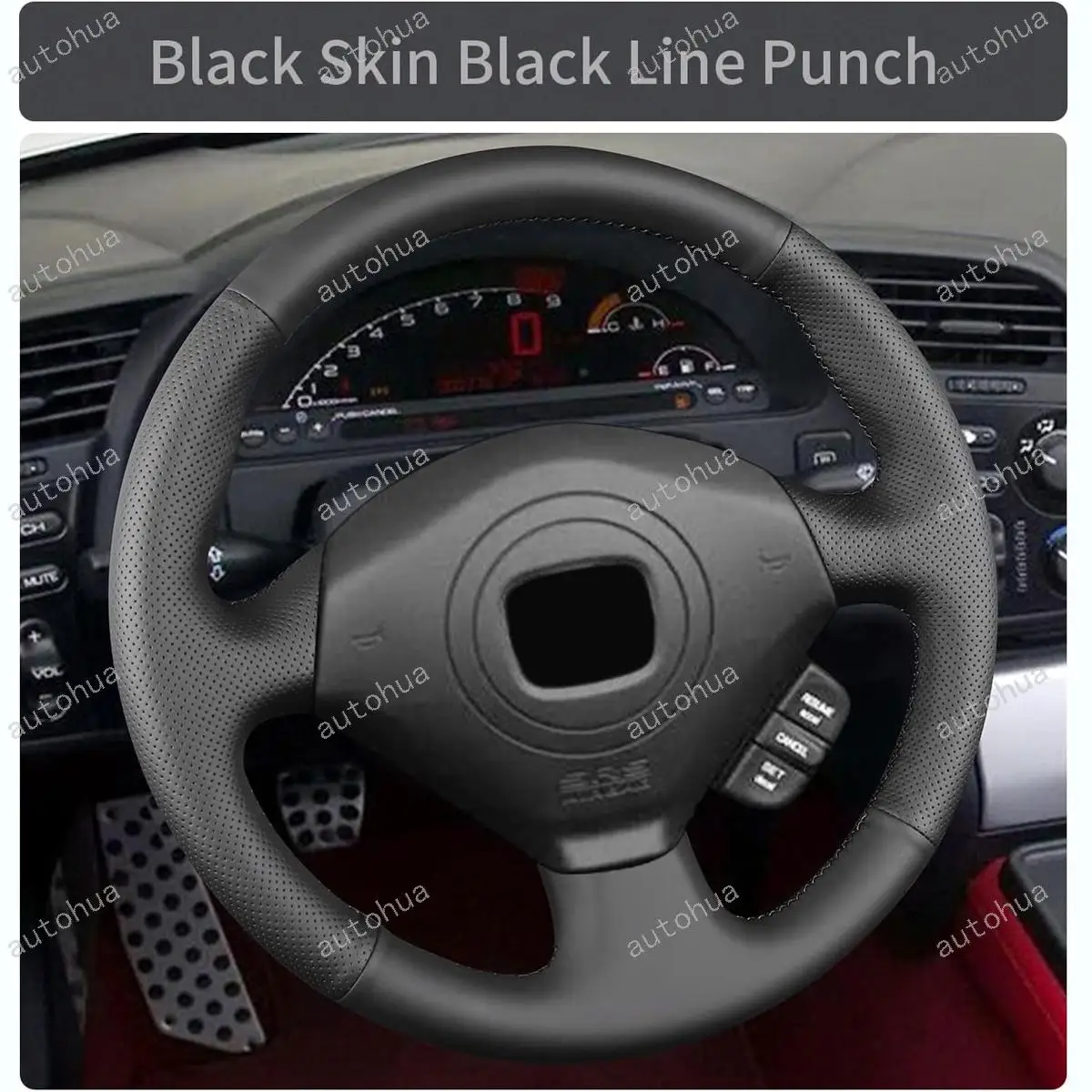 غطاء عجلة القيادة مخيط يدويا لهوندا 2000 S2000/2000 انسايت عدم الانزلاق تنفس ستوكات الجلود لتقوم بها بنفسك سيارة الداخلية #2