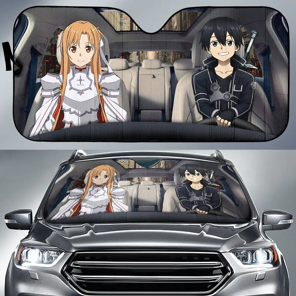 Sword Art Online Kirito And Asuna Driving Car Auto Sunshades