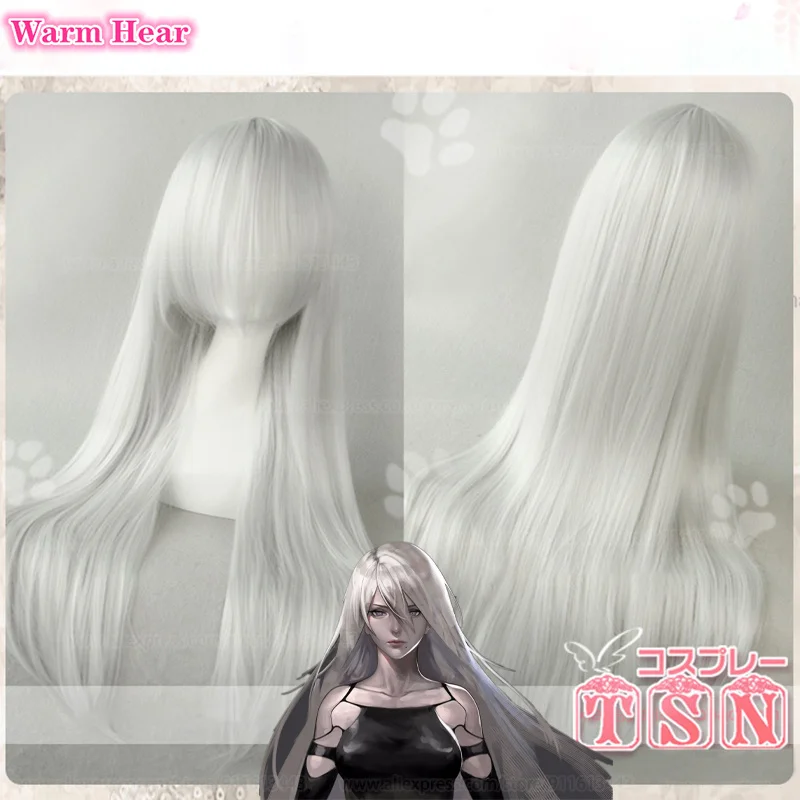 

100cm Long Silver White A2 Cosplay Game A2 Wigs Women YoRHa Type A No.2 Heat Resistant Hair Party Wigs + Wig Cap