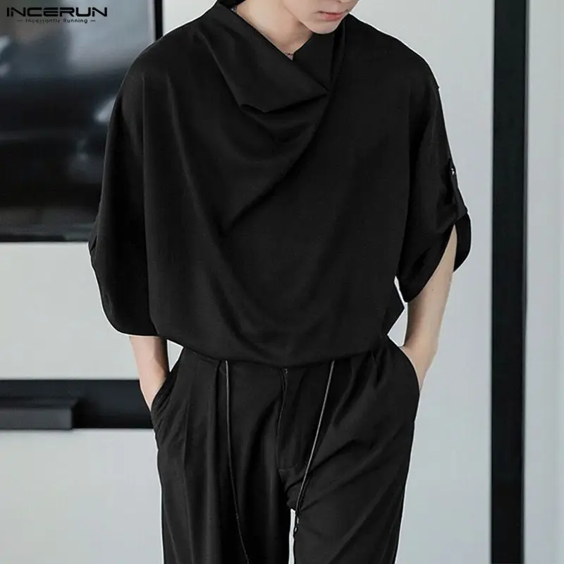 INCERUN Men Shirt Solid Color Half Sleeve Loose Men Clothing Streetwear Korean Style Fashion Casual Tops Male Shirts S-5XL