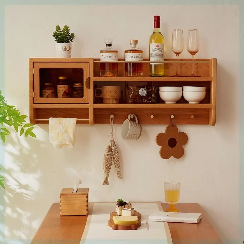 Japanese Solid Wood Wall Cabinet American Storage Cabinet Retro Storage Nordic Storage Rack Wall-mounted Spice Cabinet