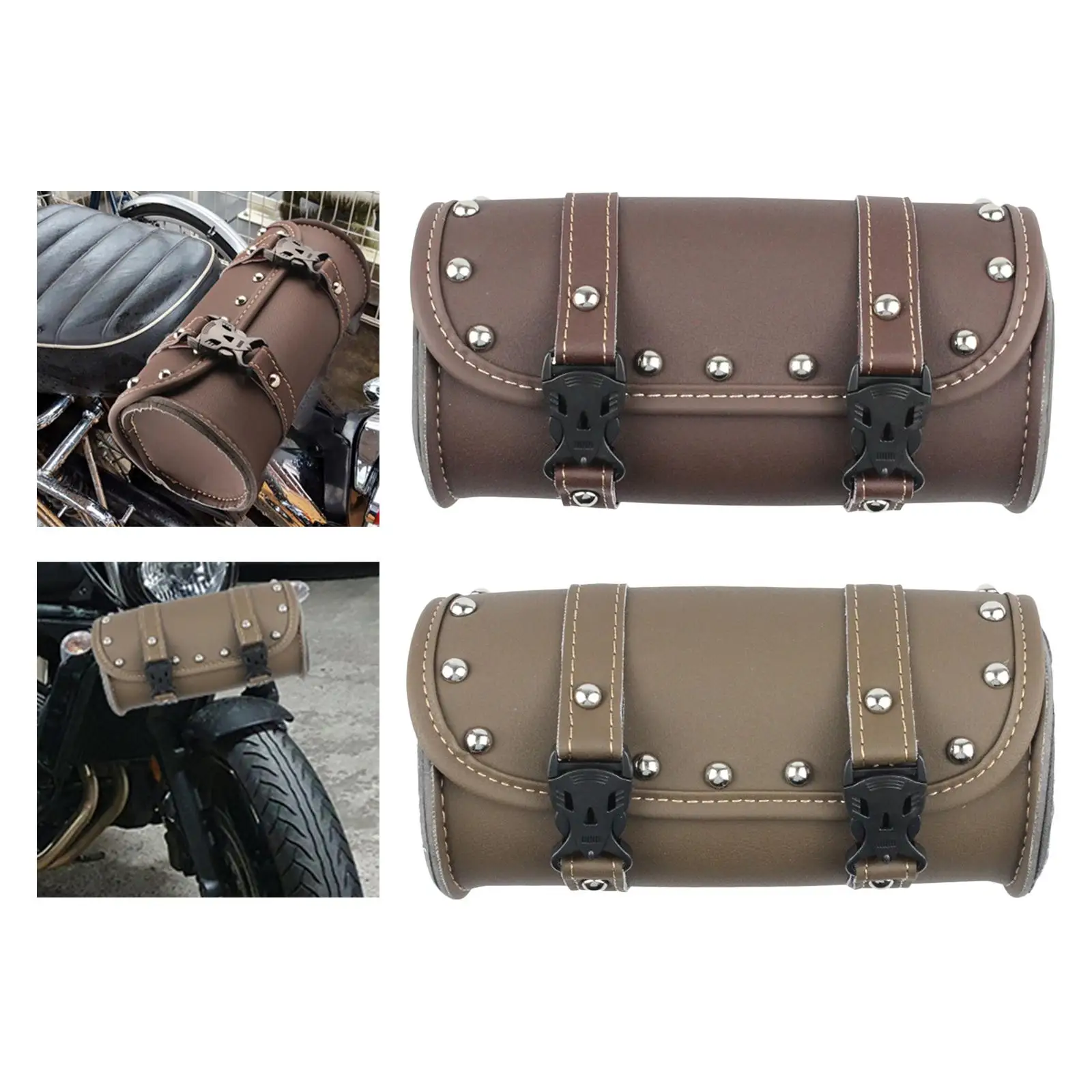 

Vintage Motorcycle Tool Bag PU Leather Storage Universal Fork Bag Saddlebags for ATV Scooters Motorbikes Easy Installation