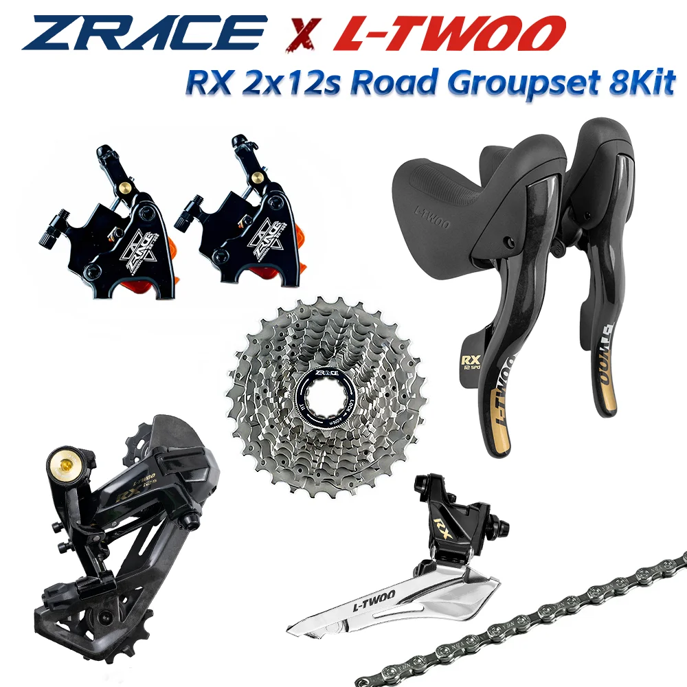 

LTWOO RX 2x12 скоростей, 24s Road Groupse 8Kit углеродное волокно, ZRACE гидравлический тормоз + кассета + цепи + переключатель передач + R / F переключатели