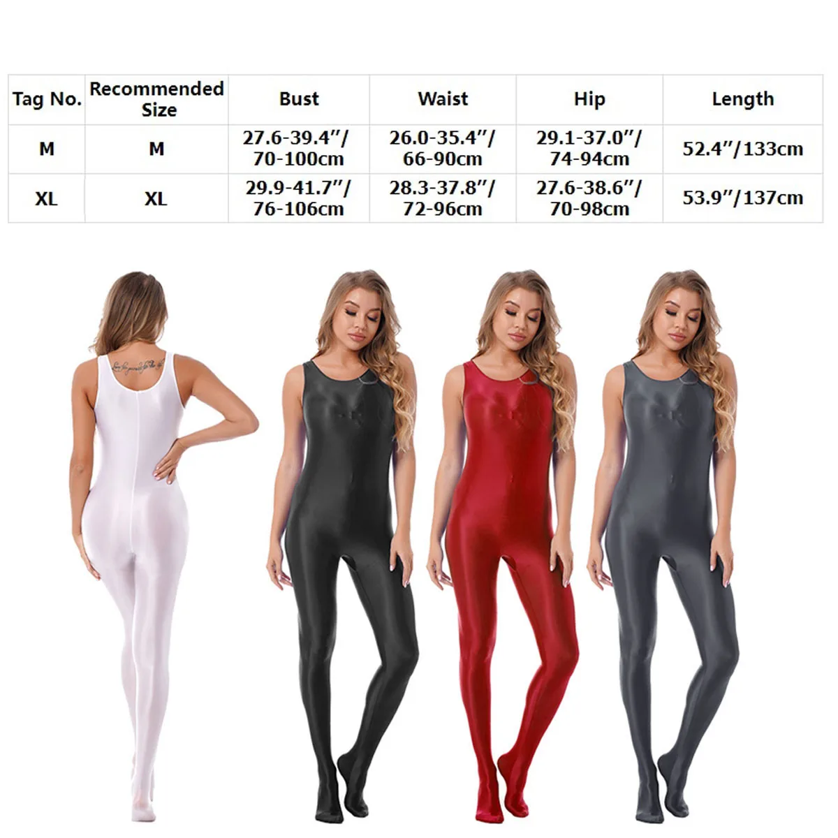 Womens Sexy Glossy Smooth Jumpsuit Long Sleeve Mock Neck Back Zipper Full Body Bodysuit Catsuit Pole Dancing Clubwear