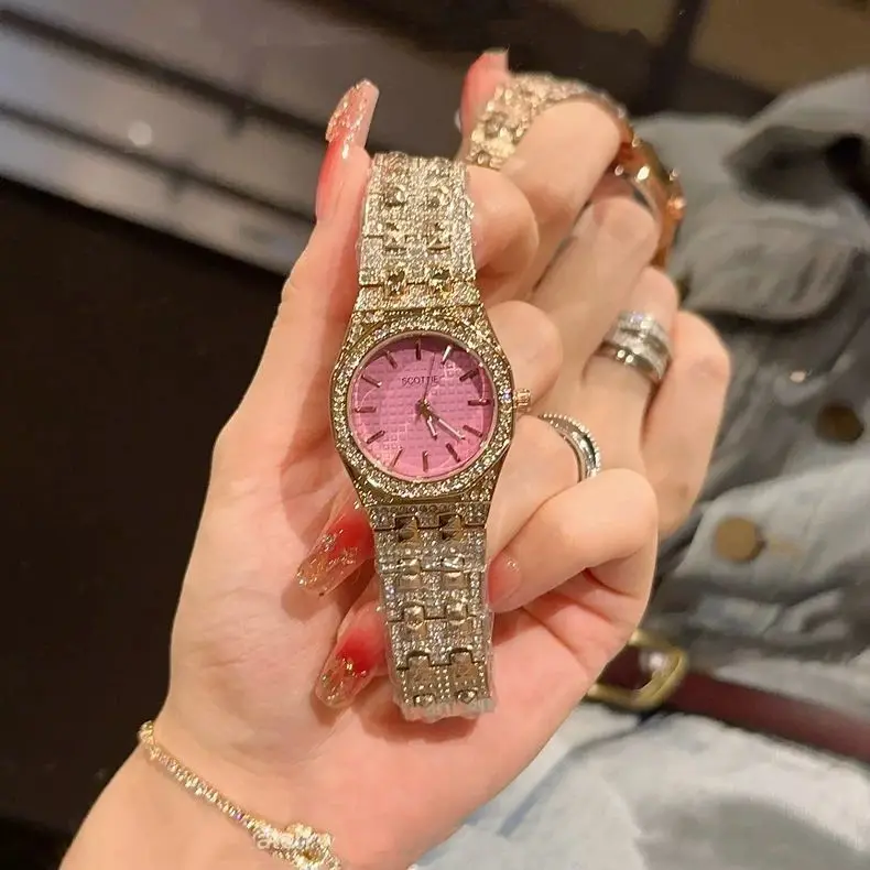 

Luxury Ladies Watch 2025 New Pink Famous Brand Genuine High-end Diamond-encrusted Gypsy Stylish Simple Waterproof Quartz Watch