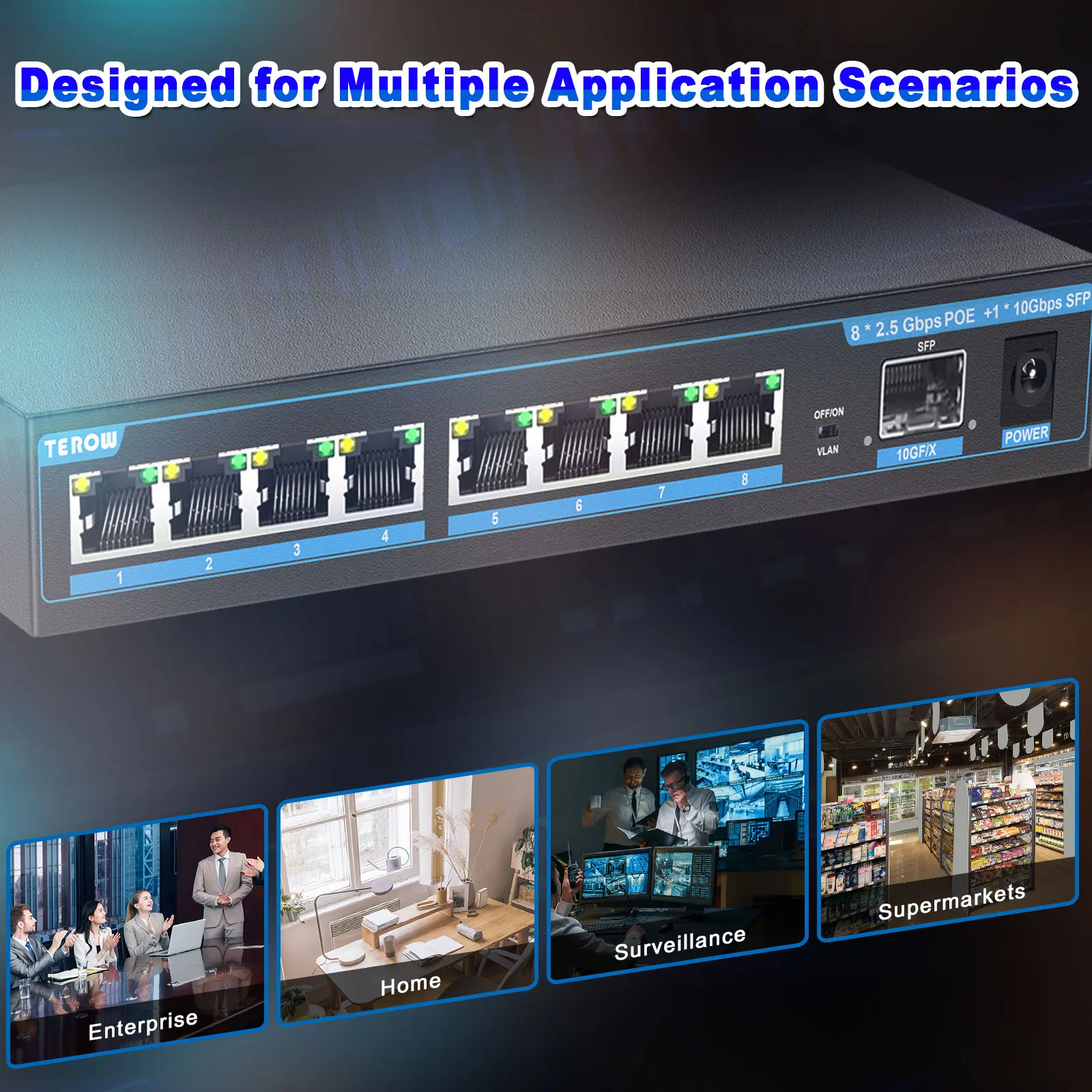 TEROW 2.5Gbe Switch 10 Ports Gigabit POE Switch Ethernet Network Switch 2.5G Network Splitter for Wifi Router Camera System