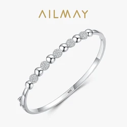 Ailmay Real 925 Sterling Silver Sparkling Cubic Zirconia Simple Round Bracelets For Fine Female Fashion Silver Jewelry