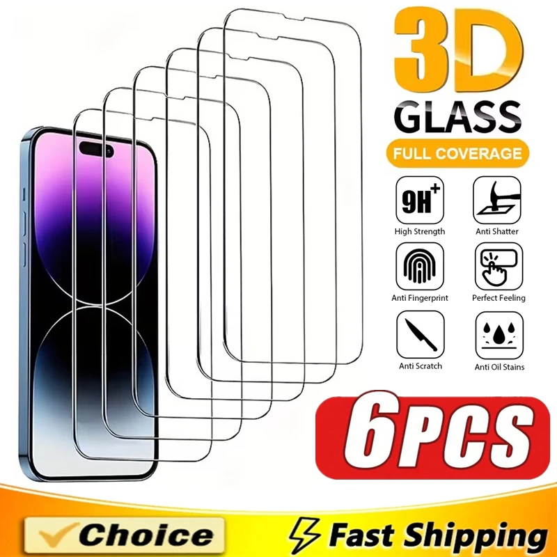 

6Pcs Clear HD Protective Glass For iPhone 15 16 17 11 12 13 14 Pro Max Mini Screen Protector For iPhone 16 15 Plus XS X XR Glass