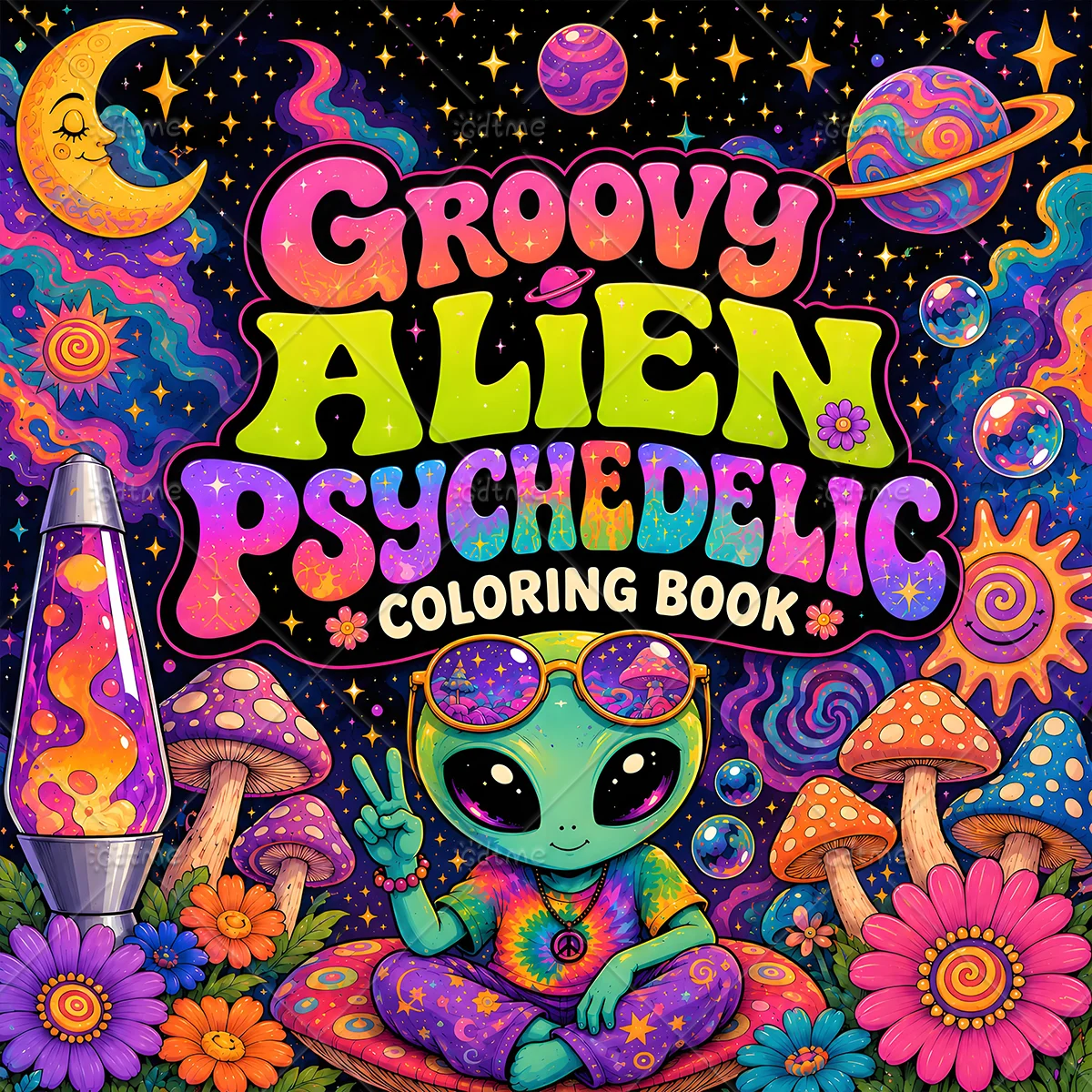 GROOVY ALIEN Coloring Book -Thick Paper for Adults Teens - Stress Relief Creative Cute Drawing Book DIY Gift Idea