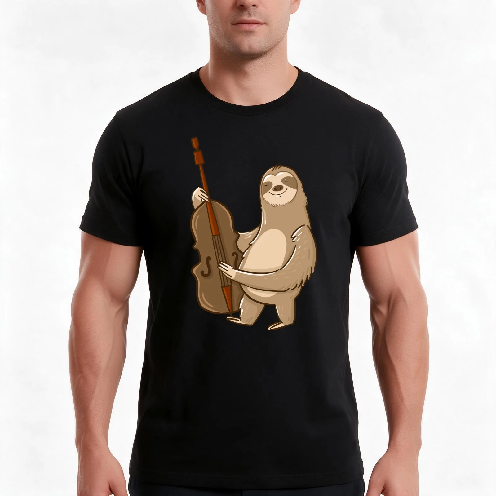 Sloth Playing Double Bass Upright Bass Cello Jazz Musician T-Shirt Summer Casual Cotton Tee Oversized Streetwear Tops