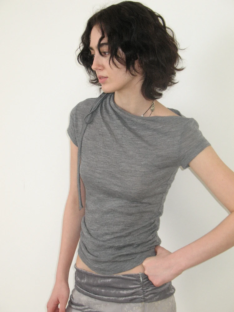 

Футболка из чистой шерсти с текстурой Gun Mito De Australia, с регулярным кроем, летняя, вязаная, шерстяная, с завязками на плечах