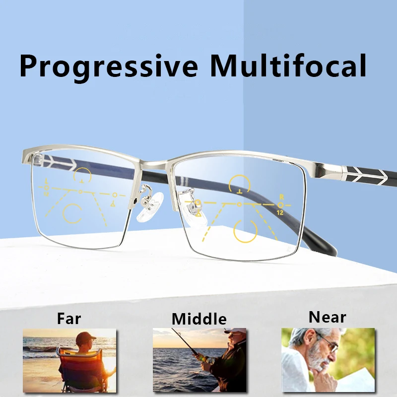 Progressive Multifocal Reading Glasses Titanium Alloy Men Women  Photochromic Presbyopia Eyeglasses Far Near Eyewear Ultralight