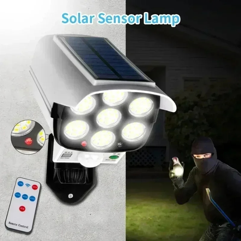 77LED luz Solar Control remoto Sensor de movimiento con energía Solar lámpara de pared impermeable iluminación exterior foco lámparas solares de jardín