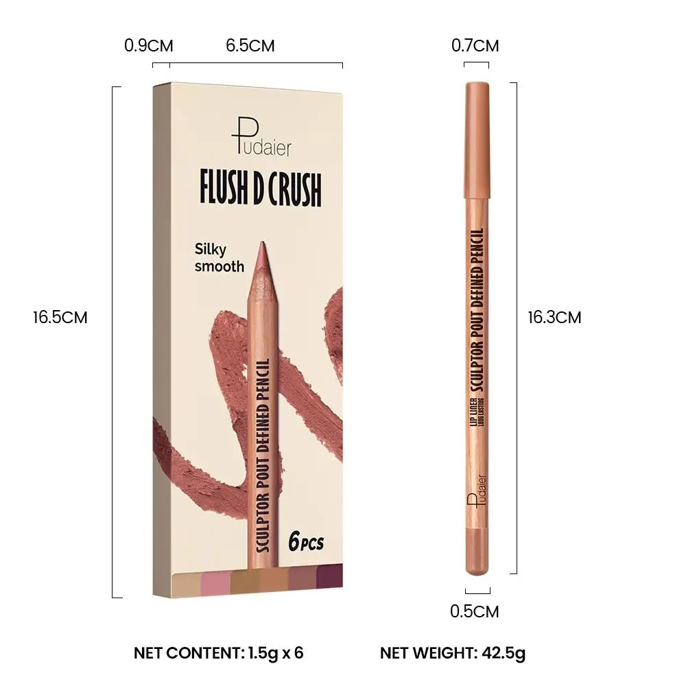 6 peças delineador labial fosco à prova d'água de longa duração copo antiaderente de alto pigmento conjunto de lápis de enchimento de contorno perfeito