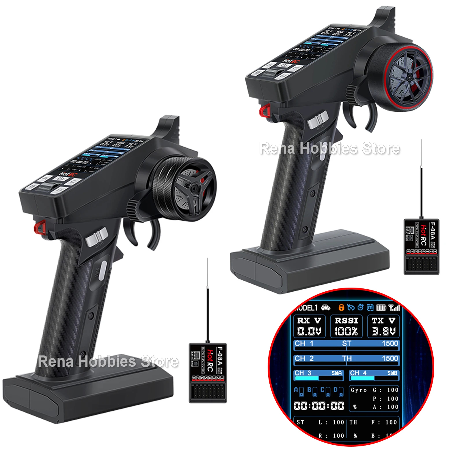 HotRC CT-8A 8CH 2.4Ghz FHSS Remote Control Transmitter with F-08A Receiver Color Screen For RC Car Truck Ship Boat Tank Model