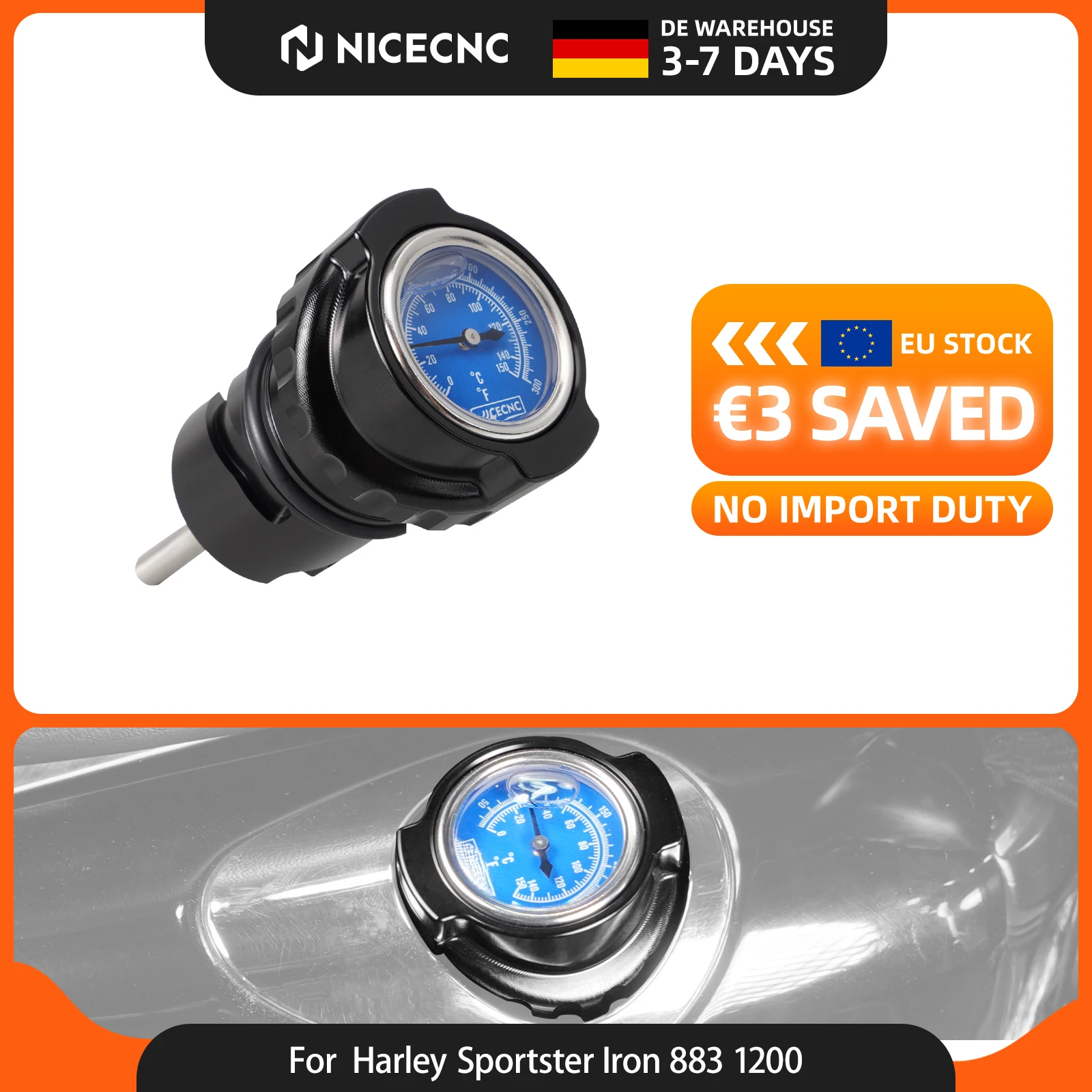 Image of NICECNC Ölpeilstab mit Thermometer für Harley Sportster 883 Sportster 1200, für Harley Iron 883 Iron 1200 Forty-Eight Seventy-Two SuperLow XL883L /XL1200T