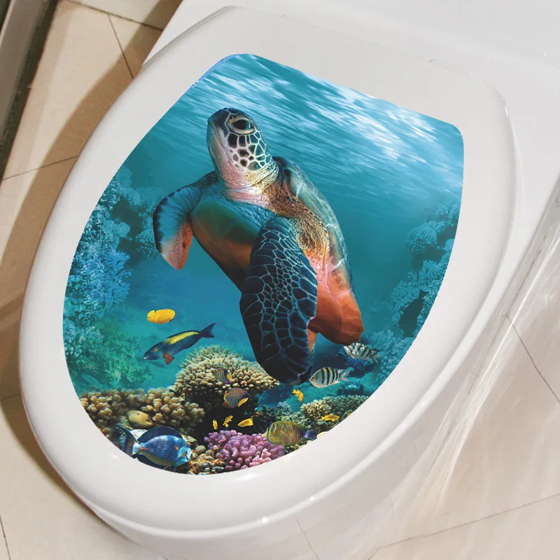 Multi Styles Undersea Animal Pattern Toilet Lid Stickers Bathroom Decoration Bathroom Removable Painting Mural Toilet Lid Cover