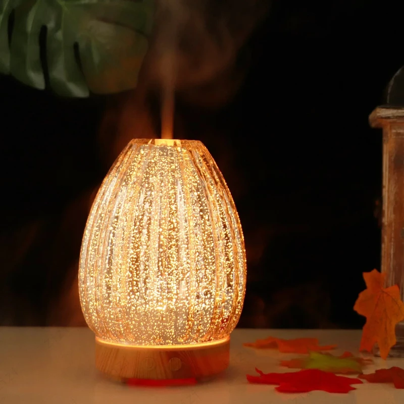 Creative 3D Glass Flower Bud Shaped Humidification Aromatherapy Machine Colorful Light Aromatherapy Machine