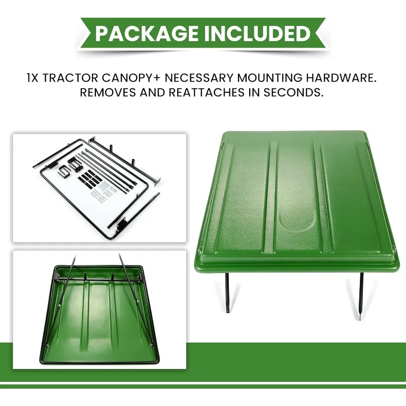Kojem Green Tractor Canopy Compatible with John Deere Compact Utility Tractors with rops 34" Wide or Less.