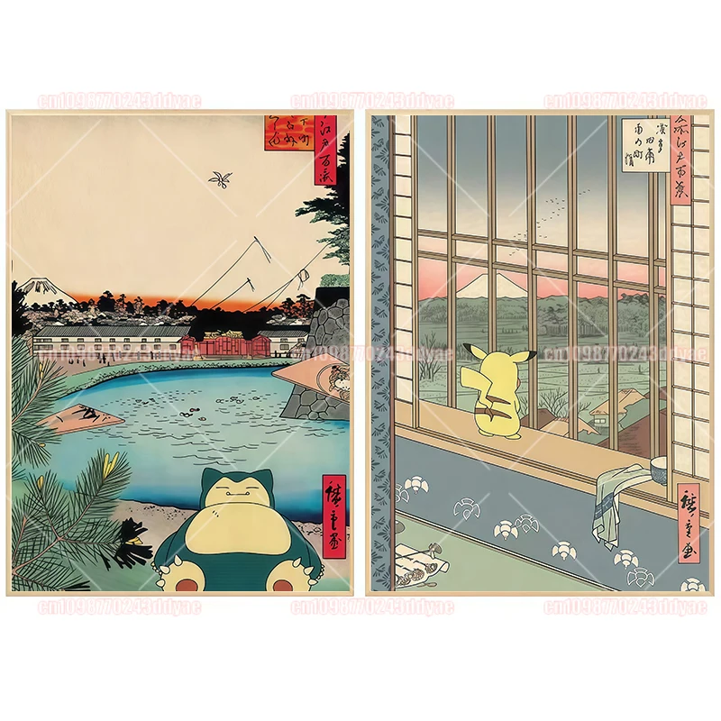 Classic Pokemon Canvas Painting Anime Poster Japanese Ukiyoe Woodblock Print HD Printing Picture Wall Art Home Decor Gift - view 3