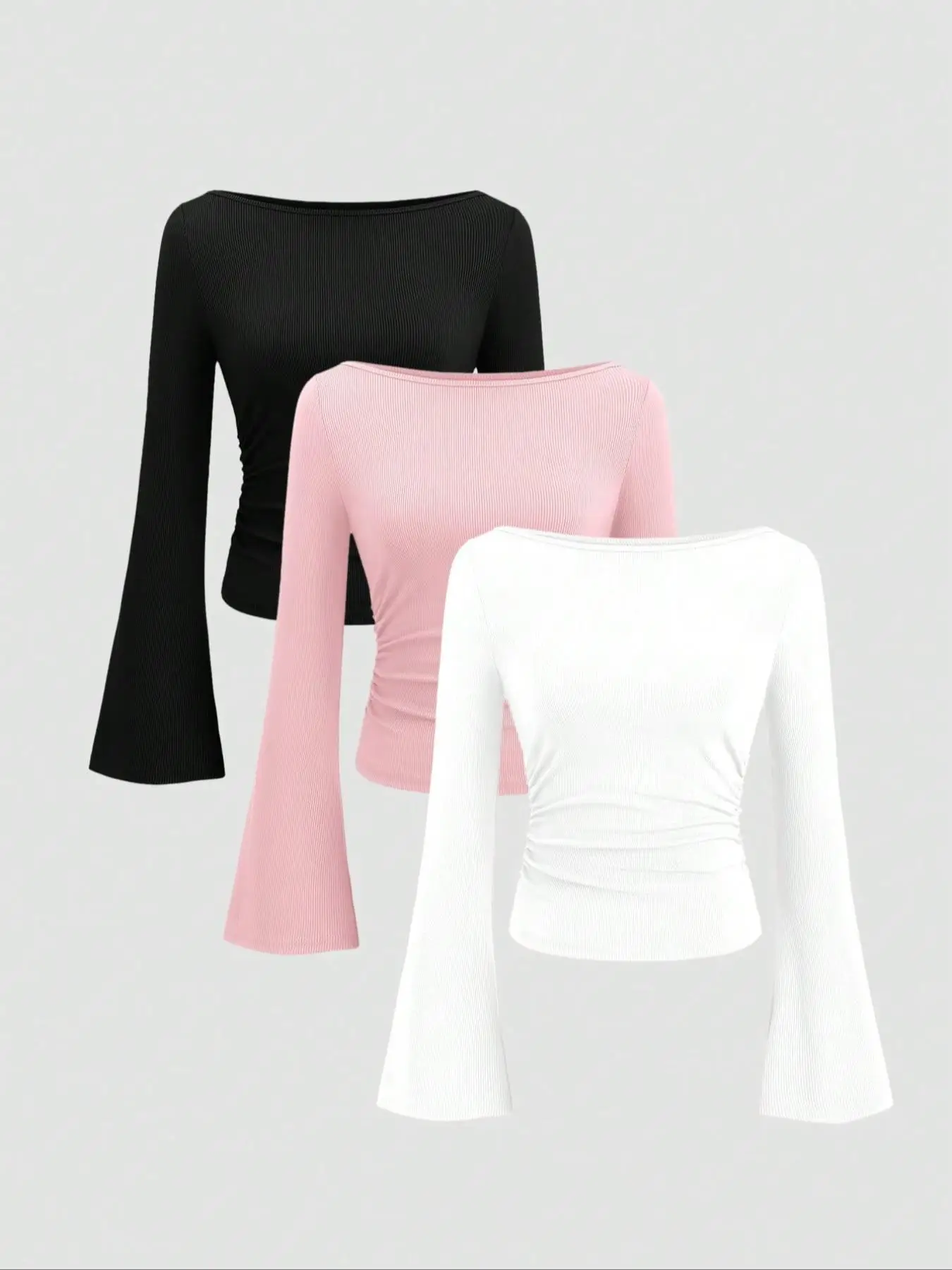 

A new set of three-piece solid-color long-sleeved T-shirts for women in a fashionable style