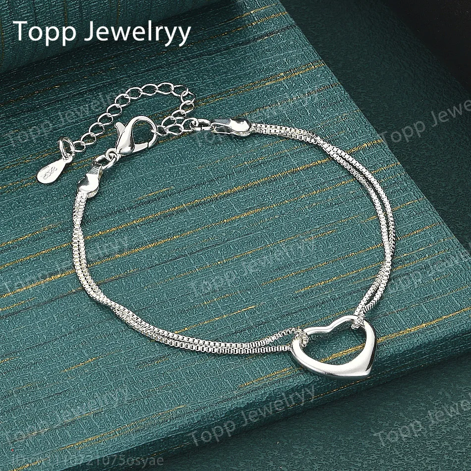 Exquisite 925 Silver Double-Layer Openwork Heart Bracelet – Stylish Women's Jewelry for Weddings and Parties