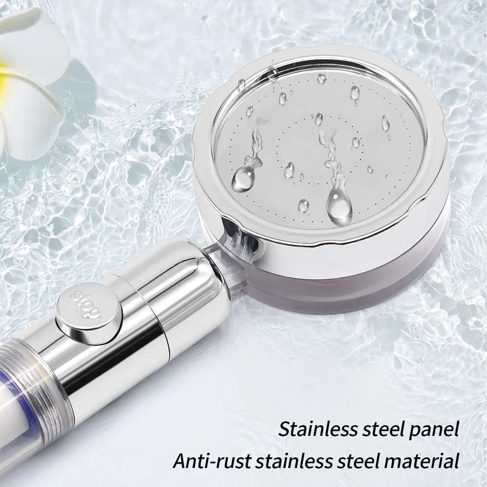 360 Degree Rotation Pressurized Shower Head Water Saving High Preassure Turbo Propeller Flow Showerhead with Fan Built-in Filter