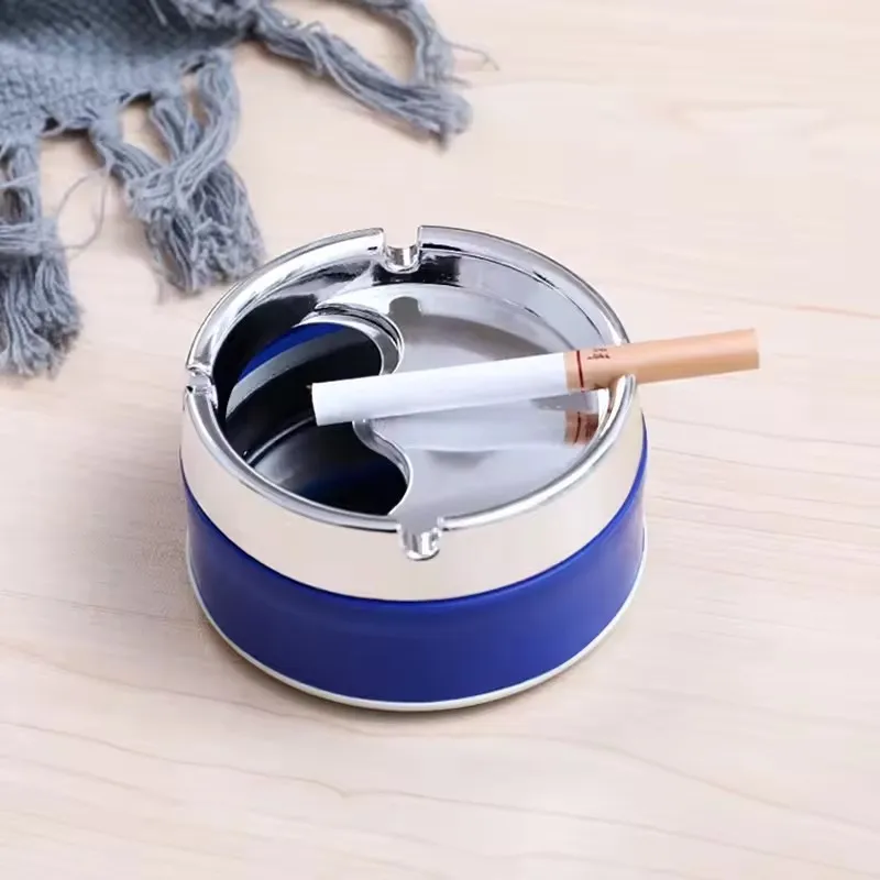 Round Stainless Steel Windproof Ashtray Groove Design Desktop Ash Container For Home Office Outdoor Use