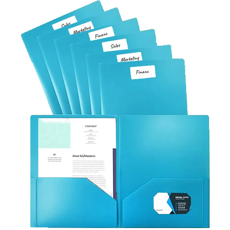 12 Pack Heavy Duty Plastic File Folders with Double Pockets and Business Card Slots for Office, School, Letter Size