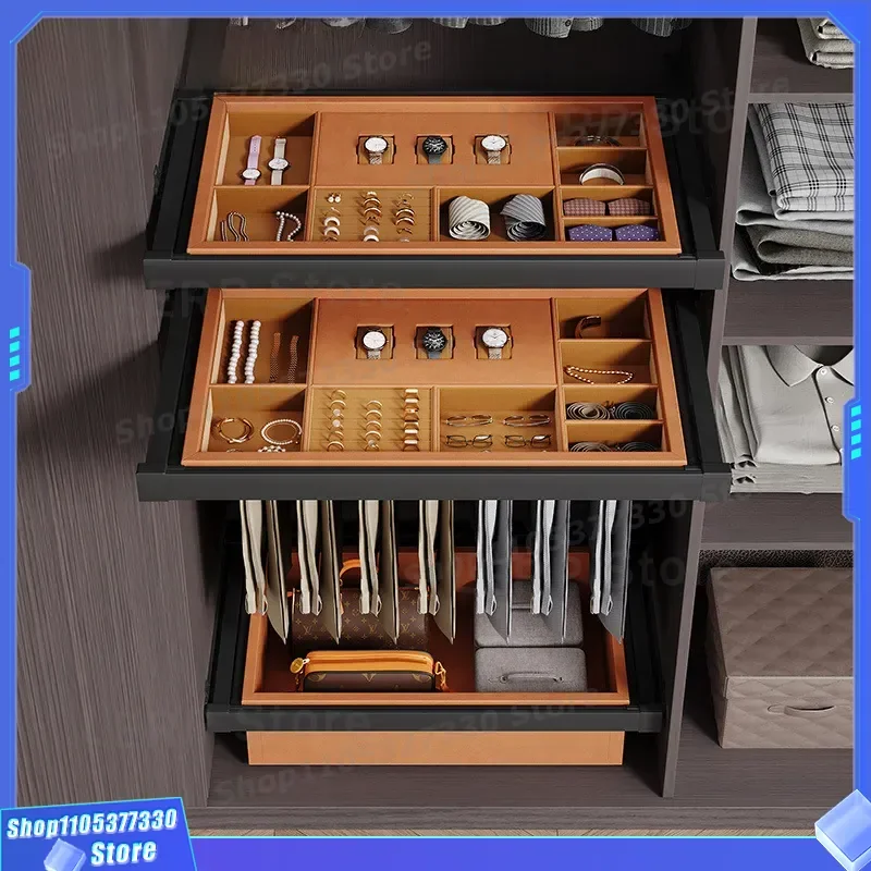 Telescopic Slide Rail Wardrobe Jewelry Box Drawer Type Storage Basket Underwear Rack Finished Lattice Multi Treasure