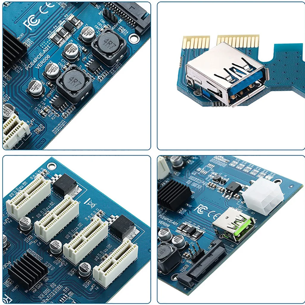 Imagem -04 - Pci-e 1x para Pcie Slots Adaptador Cartão Pci Express Expansão Riser Cartão a Pcie Slot Adaptador Riser com 6pin Sata 15pin Porta