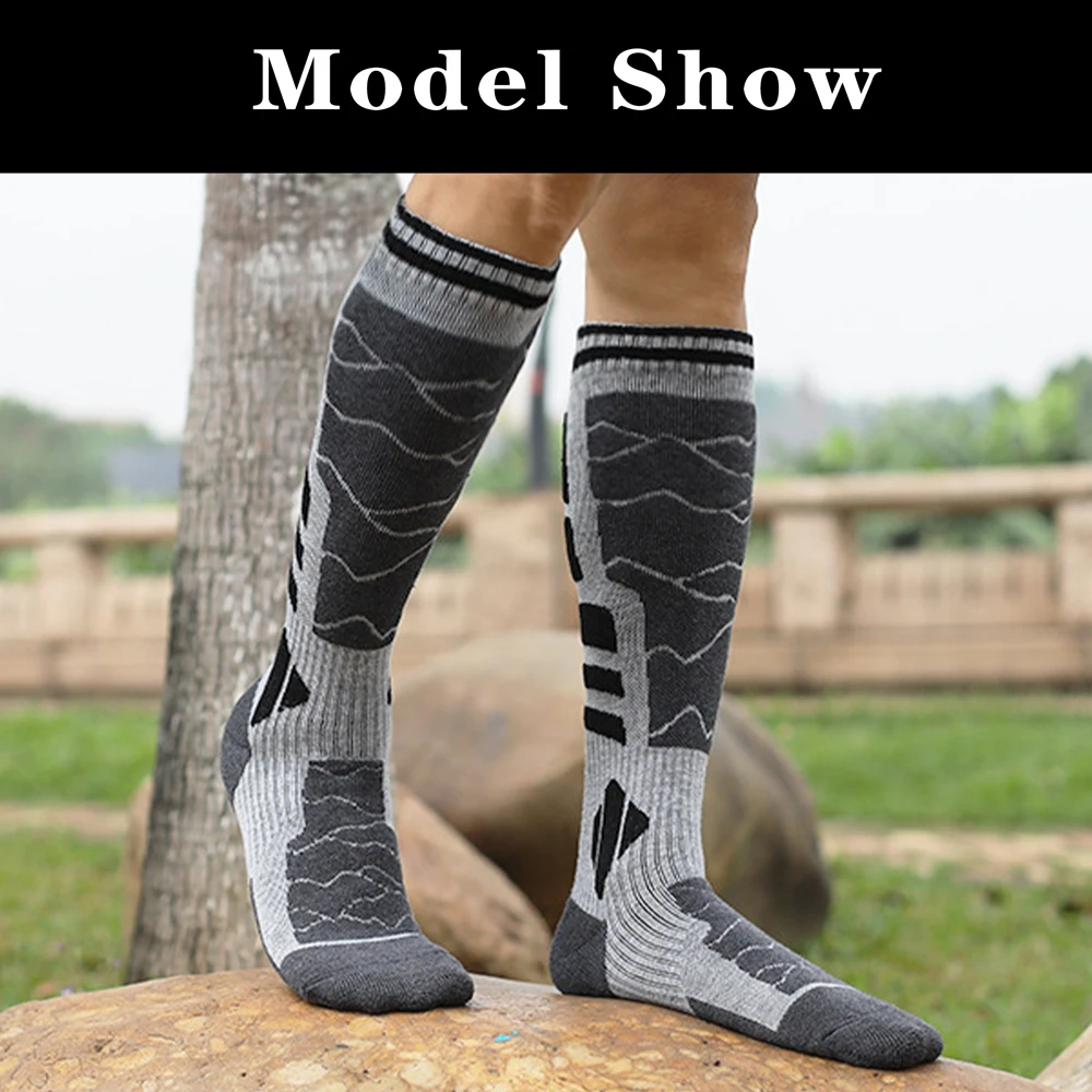 1 paar Merino Wolle Baumwolle Winter Männer Warme Ski Socken Dicker Sport Snowboard Radfahren Fußball Socken Hohe Elastische Thermische Socken – Detail 10