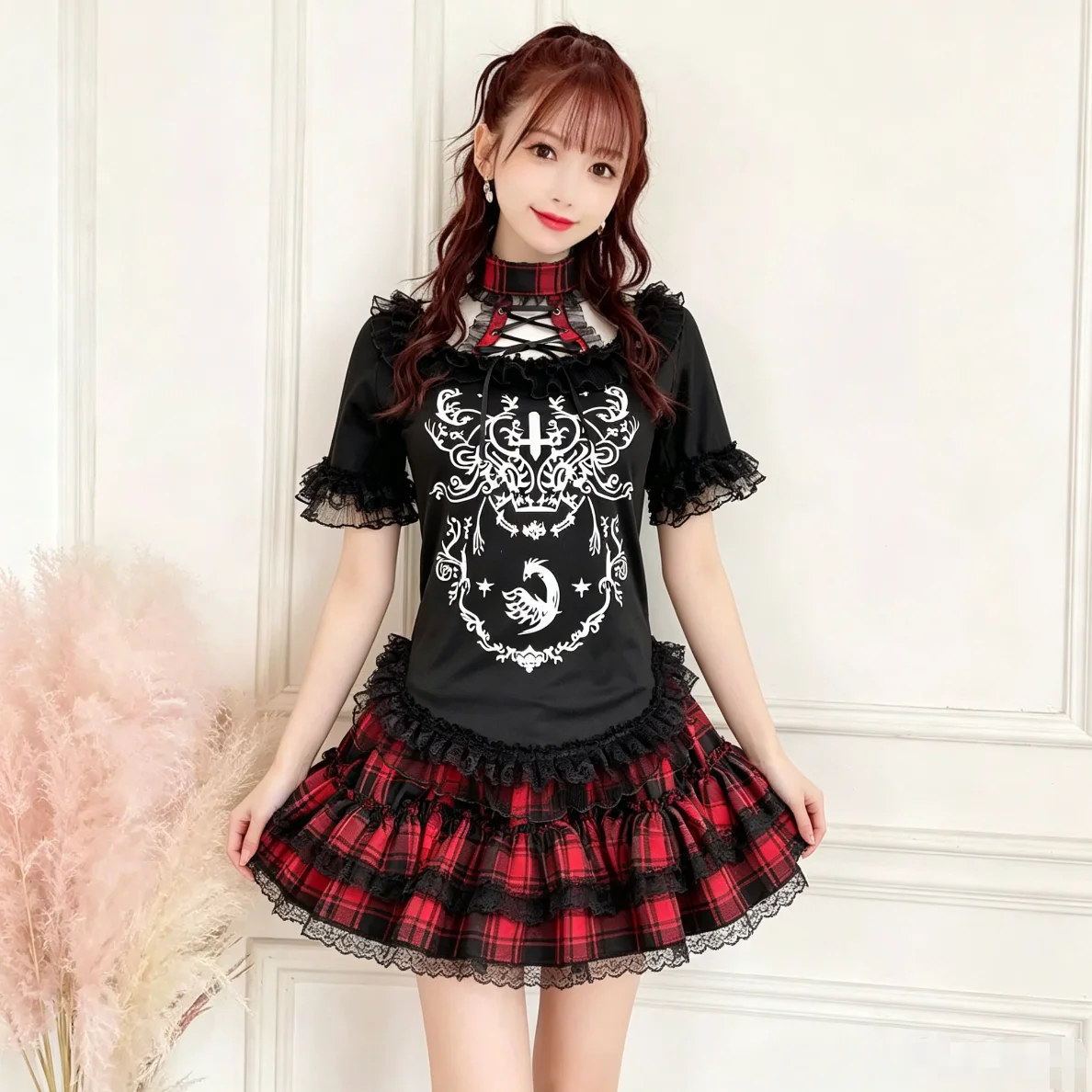 Original Subcultural Dark Gothic Punk Printed Women Short Sleeve T-shirt Hot Chick Slimming Basic Top Y2k Elegant Lace T Shirts