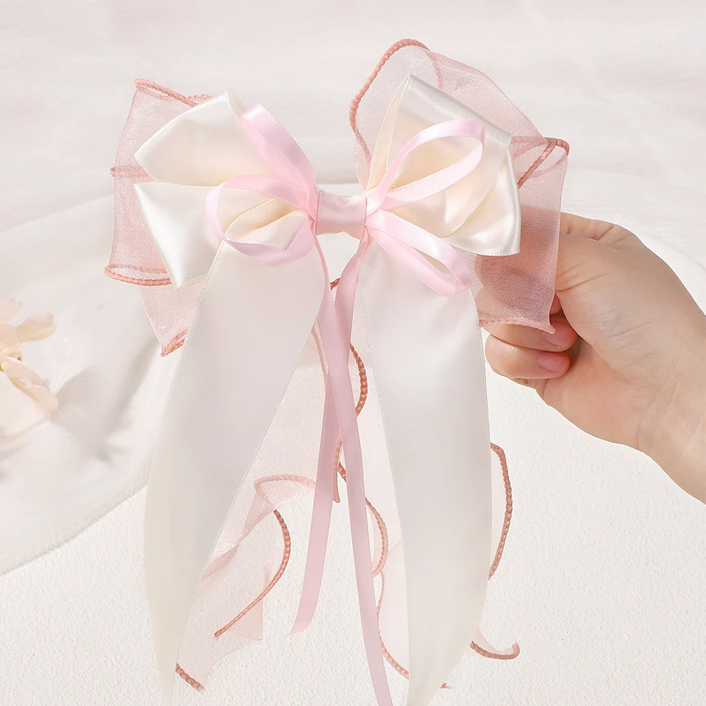 

Elegant Women's Lace Bow Ribbon Hair Clips Solid Color Satin Korean Hairpins Girls Party Headdress Hair Accessories