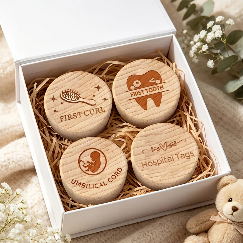 2D Baby Wooden Teeth And Fetus Hair Storage Box Milk Teeth Fossilization Kit for Newborns - Unique Gift for Preserving Precious