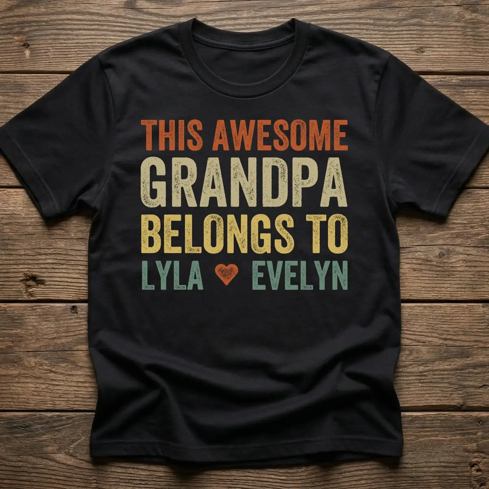 T-shirt personnalisé « Grand-père appartiient à la famille » avec noms de petits-enfants, style vintage délavé, unisexe, vêtements de créateur, respirant, élégant, doux