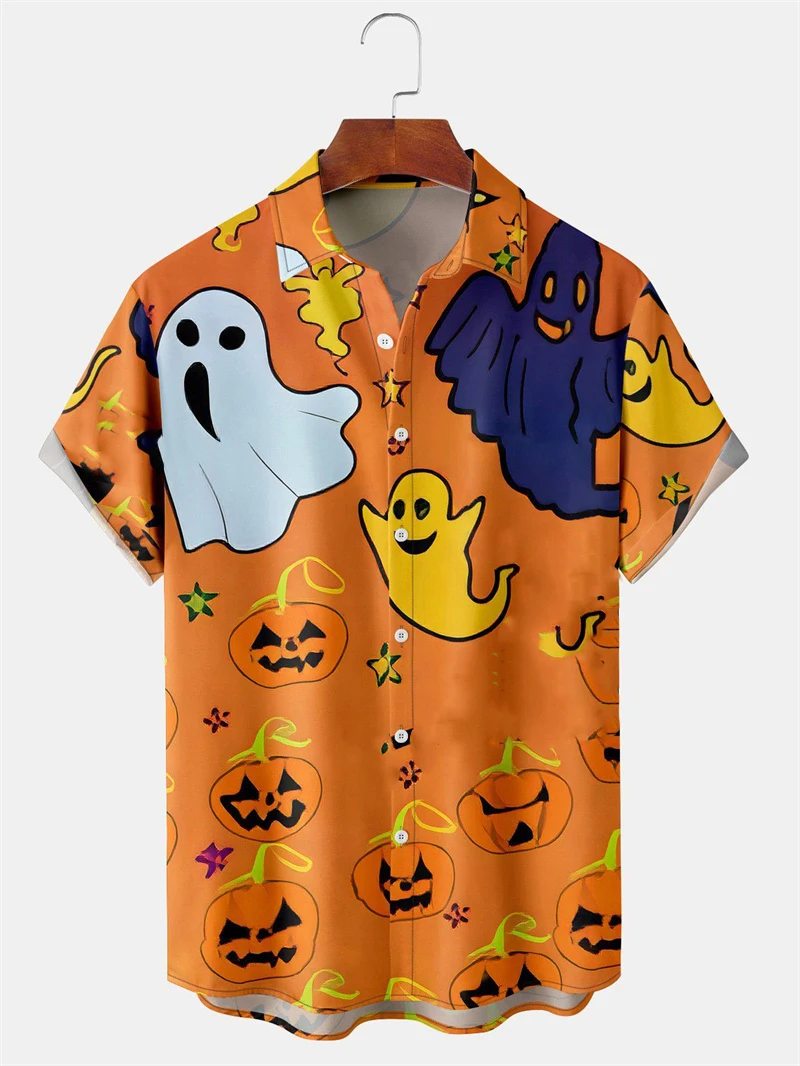 

Men's Halloween Hawaiian Shirts Short Sleeve Button Up Hawaiian Shirt Funny Horror Fetival Shirt Beach Casual Aloha Plus Size