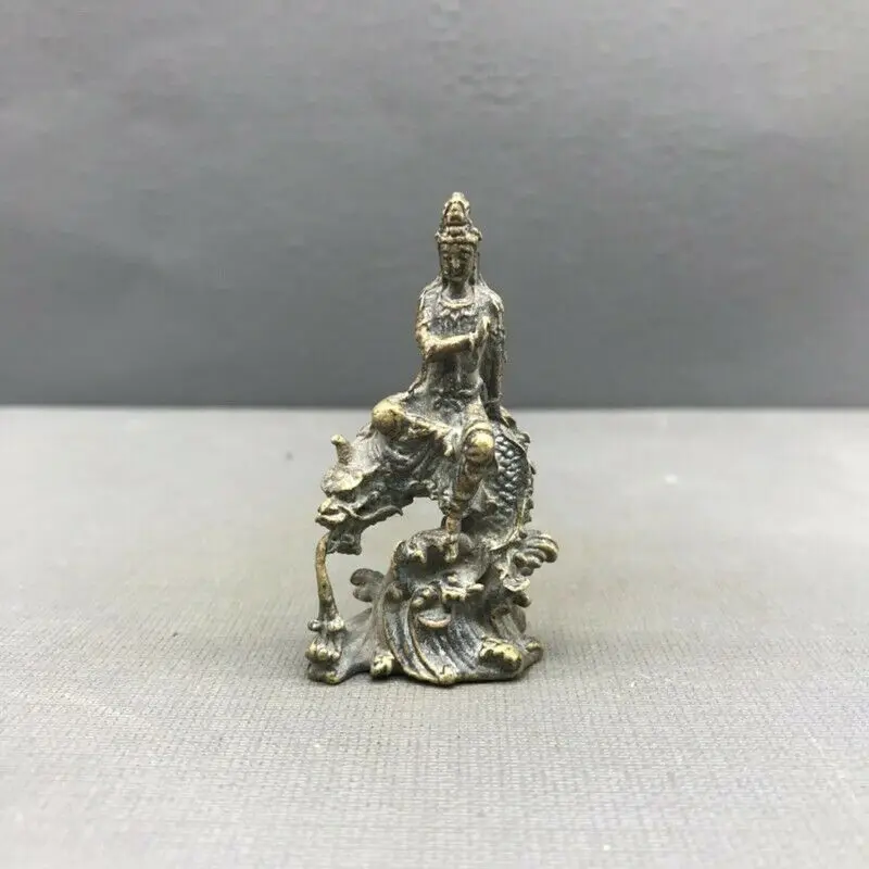 Exquisite Old Chinese Brass Copper Handmade Guanyin Buddha Statue