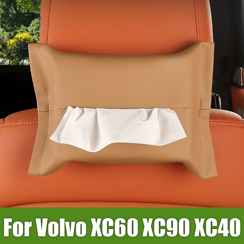 

For Volvo XC60 XC90 XC40 S90 V90 V60 2015 2016 2017 2018 2019 2020 2021 2022 2023 Multifunctional Car Leather Tissue Storage Bag