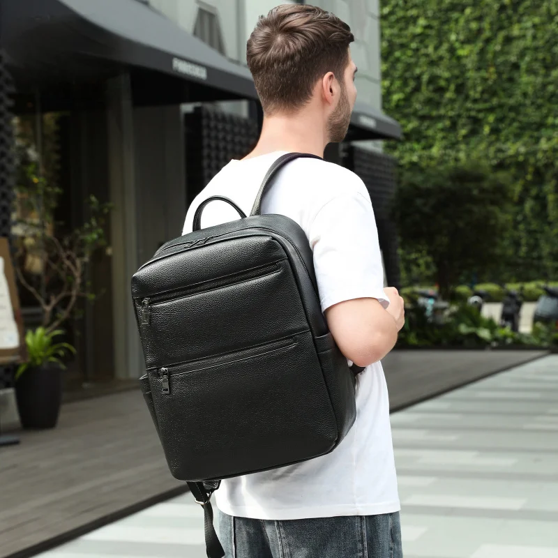 

Мужской рюкзак из воловьей кожи с верхним слоем, деловой рюкзак большой вместимости из натуральной кожи, модный деловой рюкзак с двойной ручкой 3D